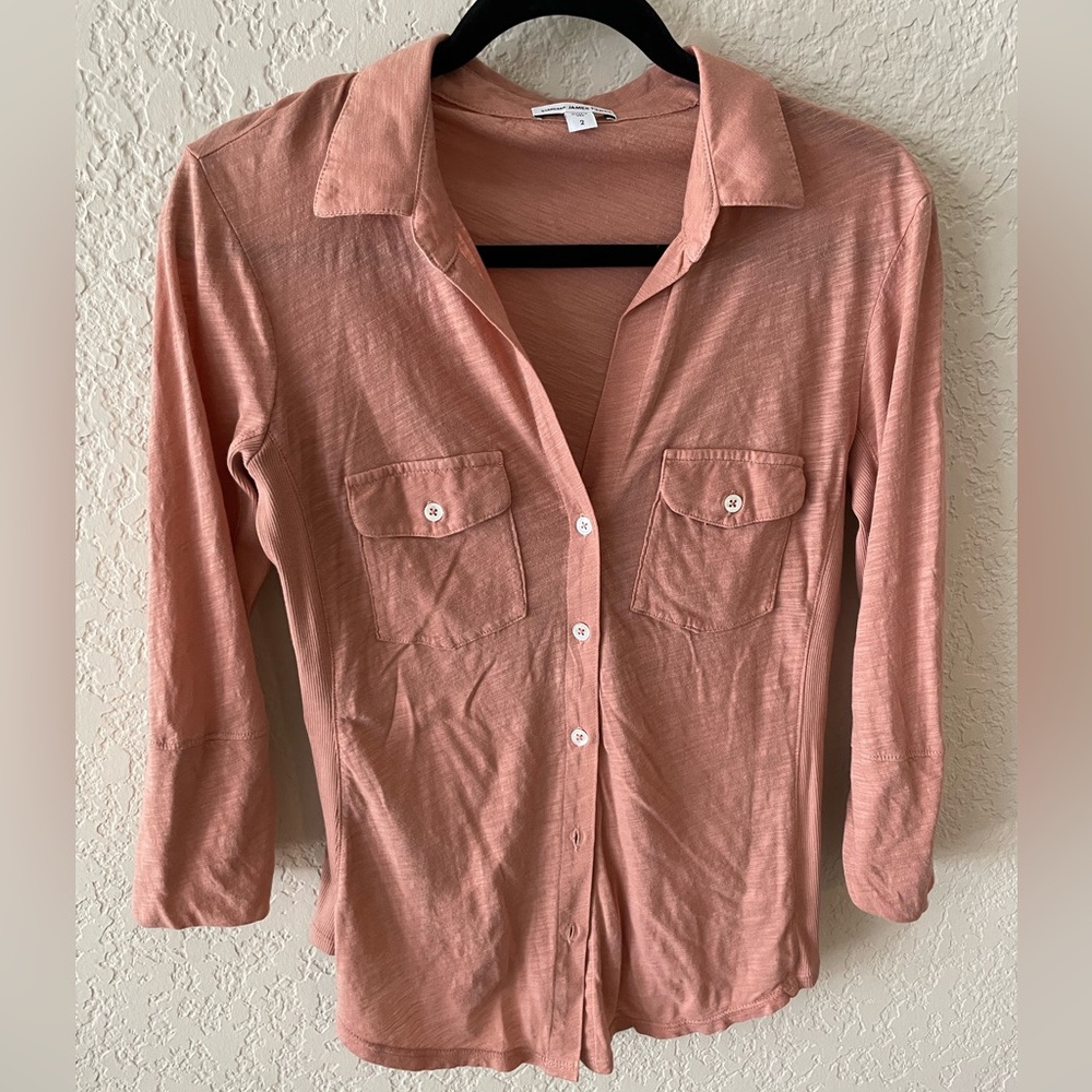 James Perse Women’s Sheer Slub Side Panel Shirt 2 Rose Pink NWOT